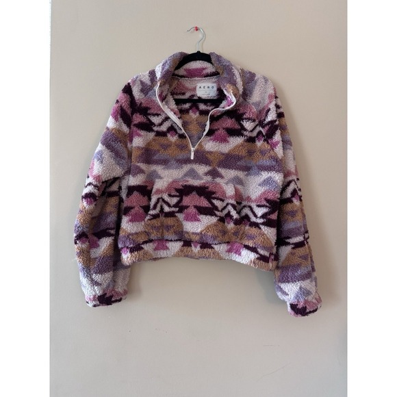 Aero Women's Southwestern Sherpa Size XL , Super Soft 22" PTP  Pink Brown EUC - Picture 1 of 8